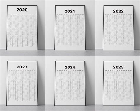 2020 2025 Vertical Yearly Calendar Printables 5 Year Set Of Extra