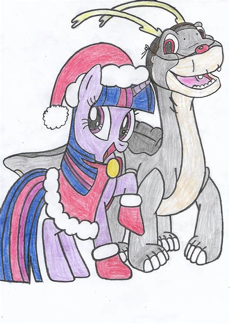 Merry Xmas From Twilight Sparkle And Littlefoot By Cybertronianbrony
