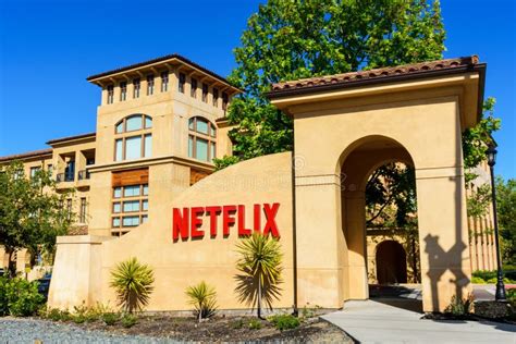 Netflix Logo Sign At The Main Entrance To The Netflix Headquarters In