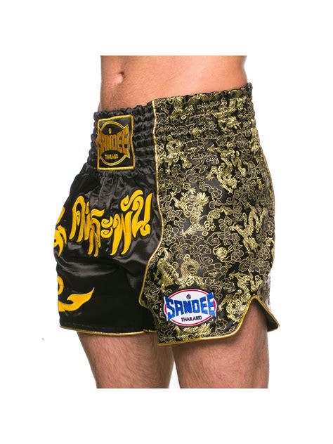 sandee unbreakable black yellow muay thai kick boxing shorts