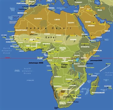 There are six countries where the equator crosses africa. Africa Equator • Mapsof.net