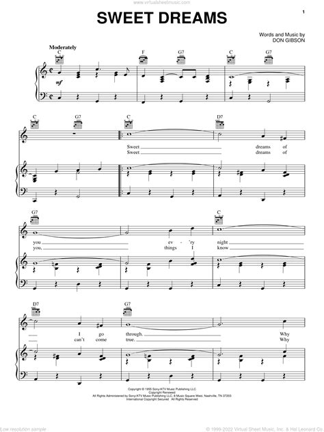 Cline Sweet Dreams Sheet Music For Voice Piano Or Guitar