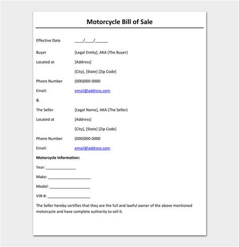 12 Printable Motorcycle Bill Of Sale Forms 100 Free Word And Pdf