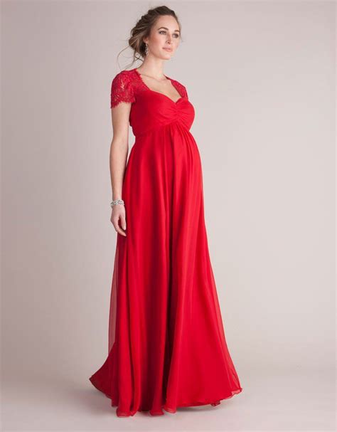 Scarlet Silk And Lace Maternity Evening Gown In 2021 Maternity Evening