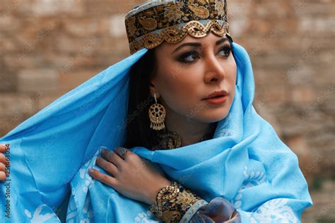 Beautiful Middle Eastern Woman Wearing Traditional Dress Posing