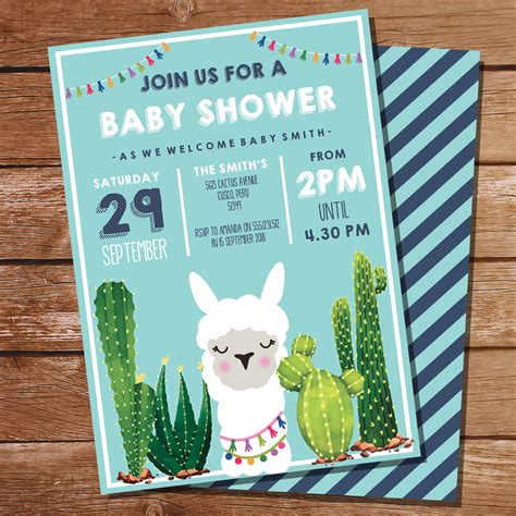 Llama Baby Shower Invitation For A Boy Cute Llama Baby Shower Invita
