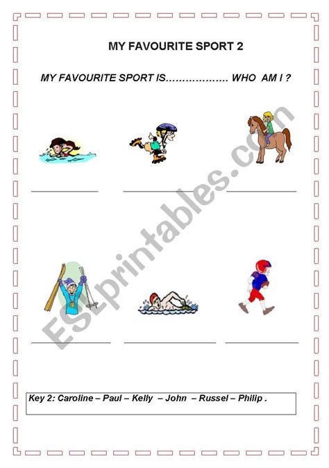English Worksheets My Favourite Sport 2