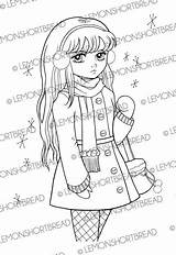 Girl Anime Winter Coloring Digi Stamp Sulk Digital Snow Pages Etsy Choose Board sketch template
