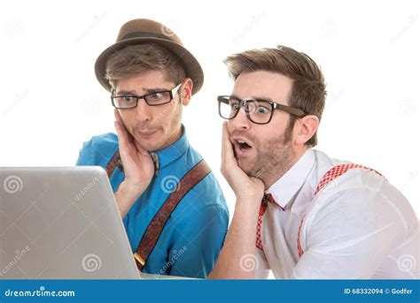 It Nerds Looking At Laptop Computer Stock Photo Image Of Humorous