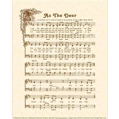 As The Deer Hymn Art Custom Christian Home Decor Vintageverses Sheet