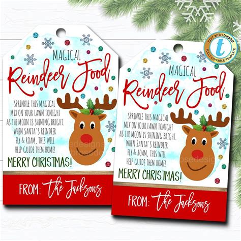 Christmas T Tags Magic Reindeer Food Teacher Classroom Party Kid