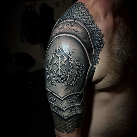 exceptional shoulder tattoos realistic armor with chainmail design mens shoulder tattoo