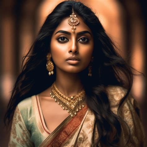 premium ai image a woman with long hair and a sari on her head
