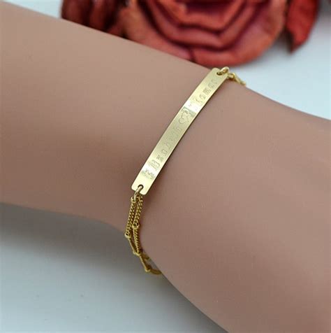 Two Name Bracelet Engraved Bracelet Gold Bar Bracelet Etsy