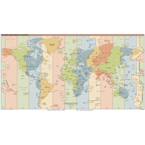 Standard Time Zones Of The World Map Timezone School Wall Art Etsy