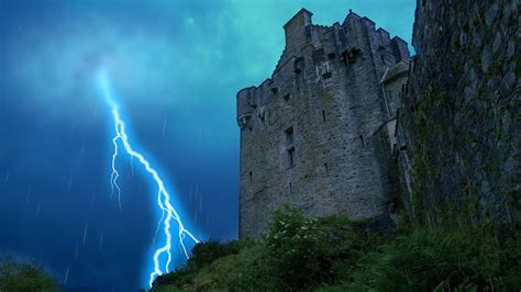 Rain On Castle With Thunder And Lightning Rainstorm White Noise For