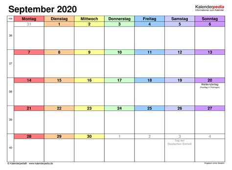 Kalenderblatt drucken artikel kostenlose icons. Kalender September 2020 als Excel-Vorlagen