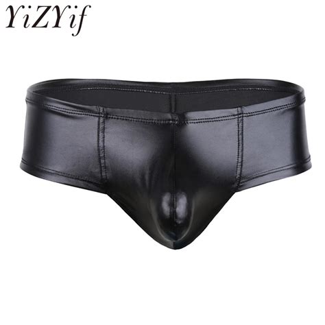 yizyif sexy black mens soft lingerie faux leather bulge pouch bikini briefs underwear underpants