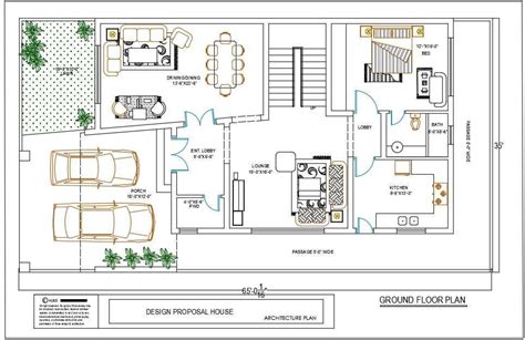 Car Parking House Ground Floor Plan With Furniture Layout Drawing Dwg