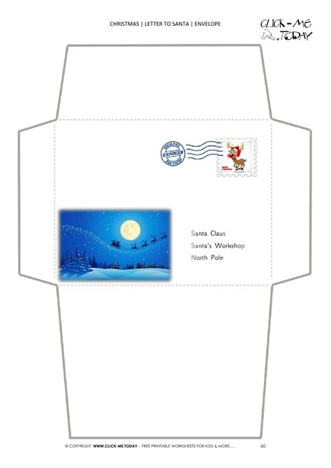 Fold over the envelope flaps to create the envelope (use a ruler to make sure the. Free printable Santa envelope sleigh at night with stamp 60