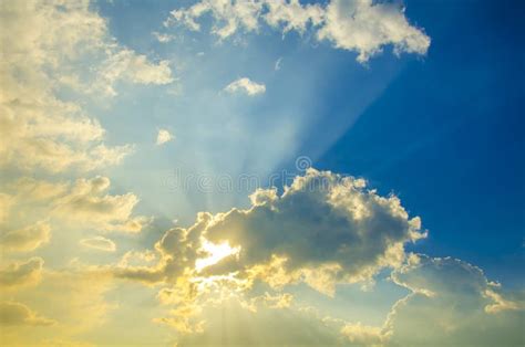 Beautiful Heavenly Landscape With The Sun In The Clouds Stock