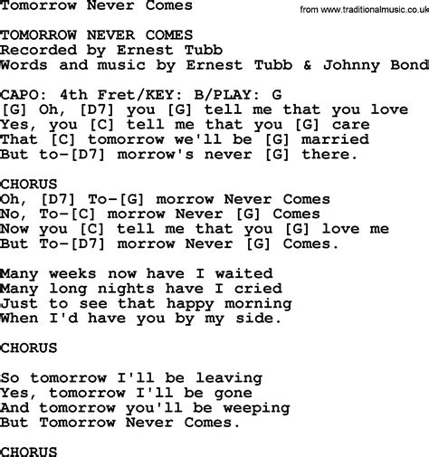 If tomorrow never comes lyrics and chords. Tomorrow Never Comes - Bluegrass lyrics with chords