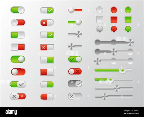 On And Off Switch Buttons Ui Design Realistic Menu Elements Web