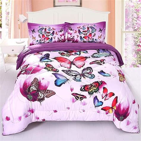 Purple Butterfly And Flower Comforter Bedding Sets Twin 3