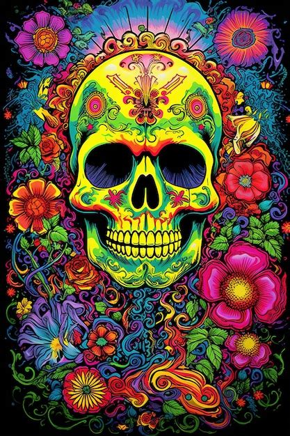 Premium Ai Image A Colorful Illustration Of A Skull And Flowers
