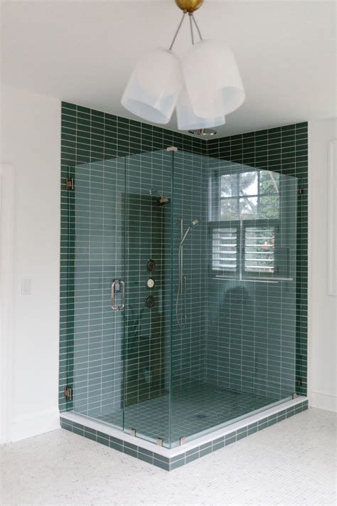 Blue Green Shower Tile And Hexagon Floor Tile Bathroom Modern