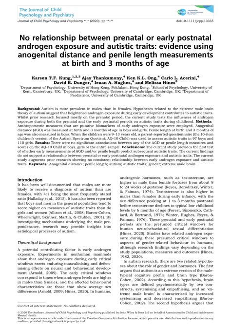 pdf no relationship between prenatal or early postnatal androgen exposure and autistic traits