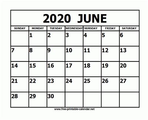 Printable June 2020 Calendar Templates Calendar Printable Calendar