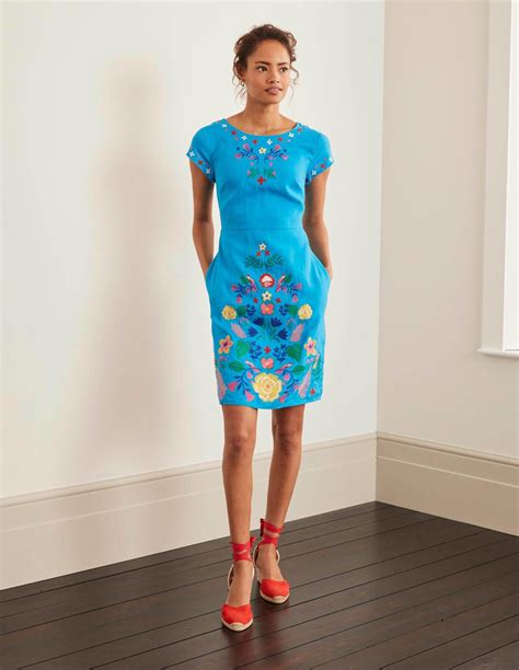 Boden Laura Linen Embroidered Dress Lagoon In Blue Lyst