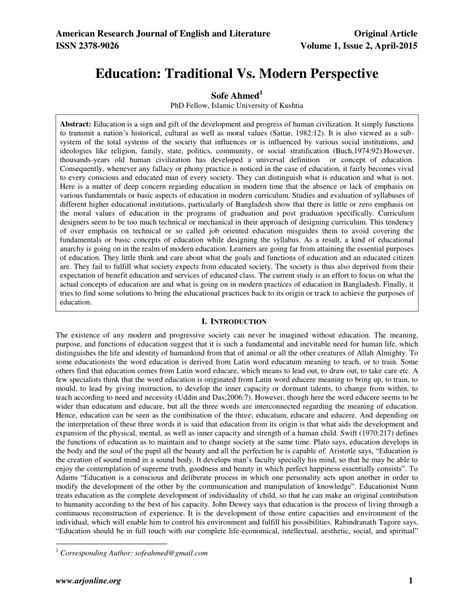 Pdf Education Traditional Vs Modern Perspective