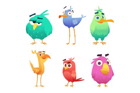 Cartoon Funny Birds Faces Of Cute Animals Colored Baby Eagles Happy B By Onyx