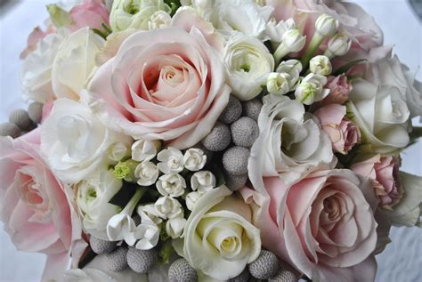Grey And White Wedding Bouquet With A Touch Of Pink