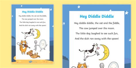 Hey Diddle Diddle Nursery Rhyme Poster Rhymes Poems Display