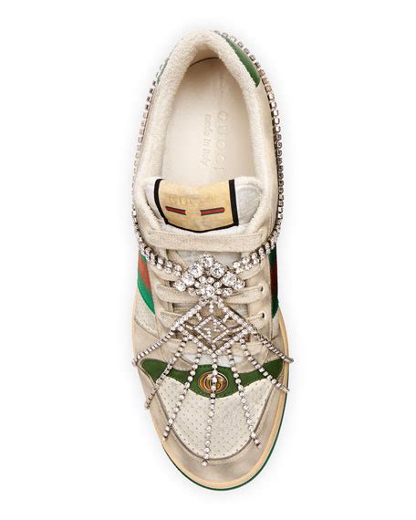 Gucci Screener Dirty Sneakers With Crystals Neiman Marcus
