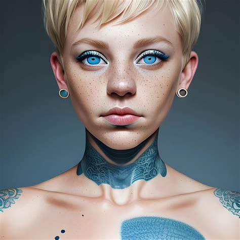 A Woman With Short Blonde Hair Septum Ring Blue Eyes Portrait Arthub Ai
