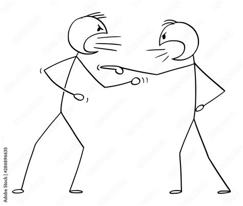 Vector Cartoon Stick Figure Drawing Conceptual Illustration Of Two Angry Men Arguing Or Fighting