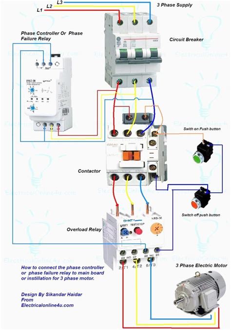 Wiring diagram of the reversing starter. Wiring Diagram For Motor Starter 3 Phase Controller Failure Relay Electrical Pleasing Three And ...