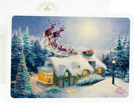 Hallmark Thomas Kinkade Cottage Santa Sleigh Glitter 16 Boxed Christmas