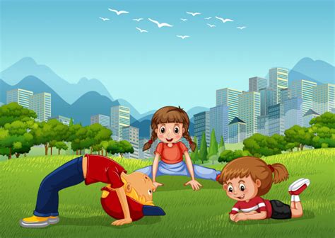 El juego que ha creado billy está pensado para que participen grupos pequeños. Tres niños jugando en el parque nacional | Descargar Vectores Premium