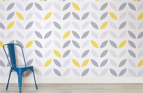 Yellow And Grey Abstract Flower Pattern Wallpaper Mural Hovia Uk