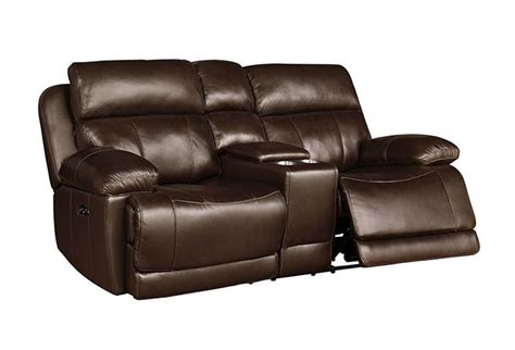 Kent Brown Leather Dual Power Reclining Console Loveseat Badcock And More