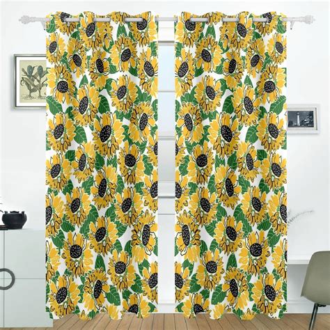 Popcreation Yellow And Black Sunflower Window Curtain Blackout Curtains