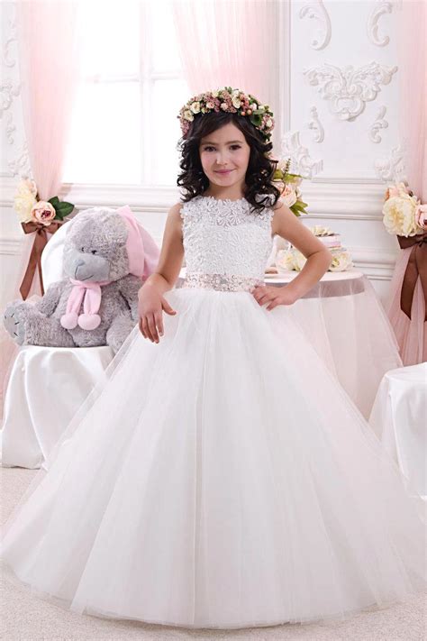 beautiful white ivory ball gown flower girl dresses for weddings 2017 lace bow girls pageant