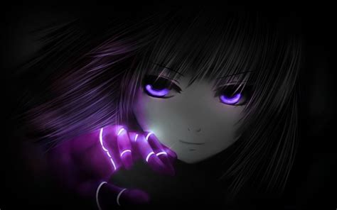 Anime Girl With A Purple Glowing Hand And Purple Eyes Character