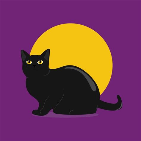 Premium Vector Beautiful Mysterious And Smiling Black Cat With Moon