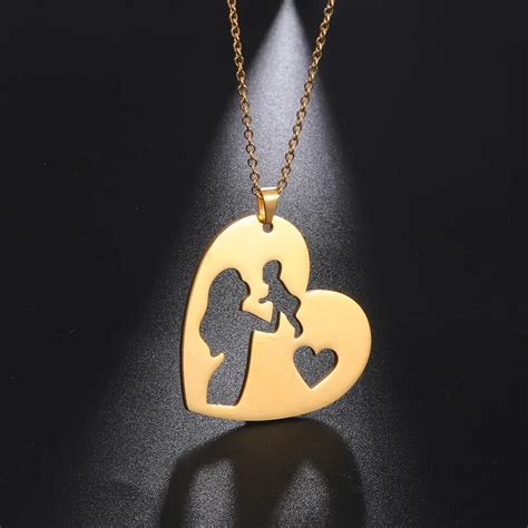 Amaxer Mom Hold Baby Pendant Necklace Gold Color Jewelry Parent Child